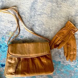 Vintage matching 100% EEL SKIN purse and gloves